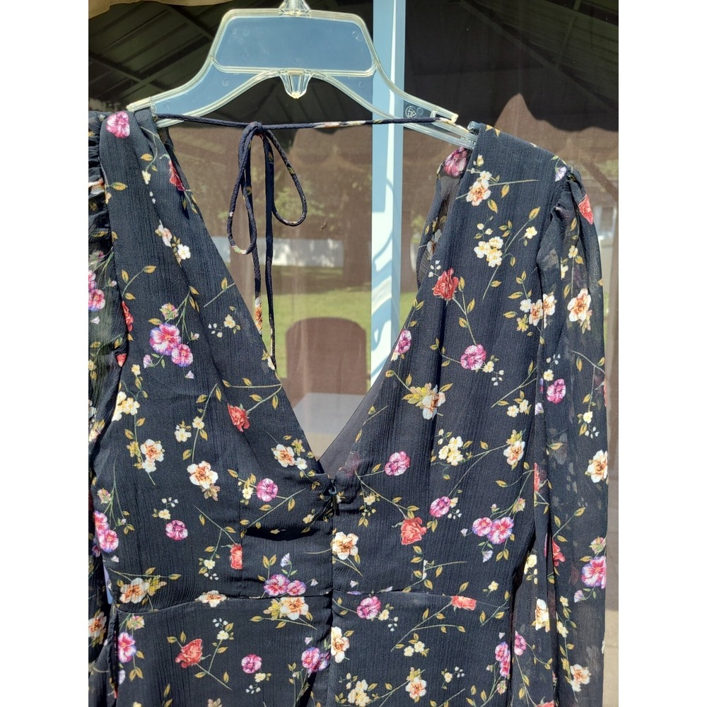 Guess Darcelle Whimsy Floral Printed Black Long Sleeve Ruffled Dress Size: 6 - Picture 6 of 9